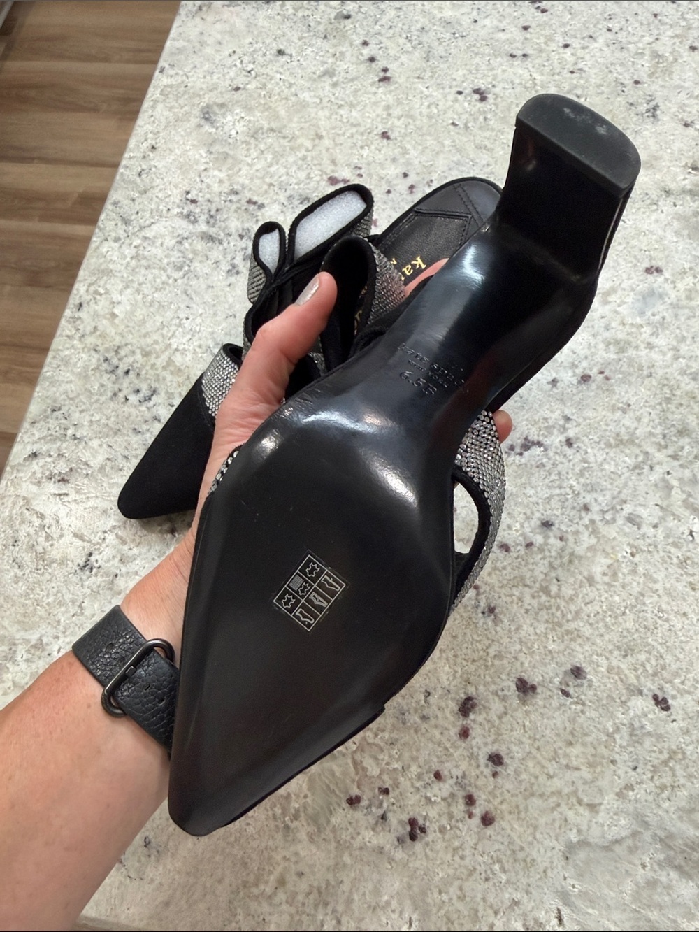 NEW Kate Spade Black Bianca Suede Crystal Rhinestone Wrap Closed Toe Pumps 6.5 - Picture 4 of 11